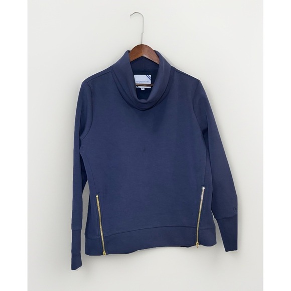 Addison Bay Womens Navy Cowl Neck Pullover Sweatshirt Gold Zipper - Picture 2 of 6